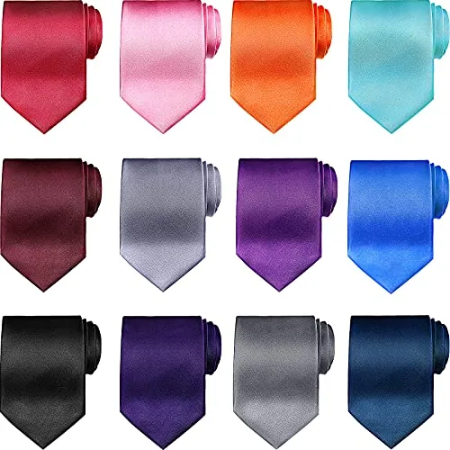 12 Piece Solid Satin Ties, product photograph