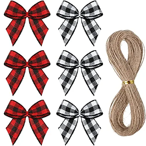 100 Piece Mini Gingham Ribbon Bows Christmas Buffalo Plaid Stripe, Black, product photograph
