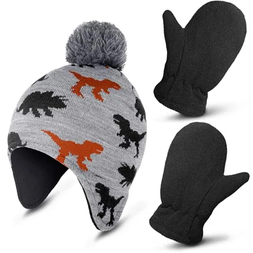 Kids Baby Winter Hat and Gloves Set Toddler Boys Knitted, Grey, product photograph