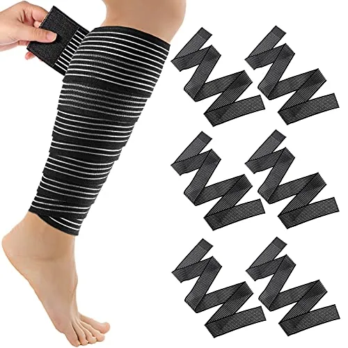 6 Piece Compression Leg Wraps Bandage Adjustable Ankle, Black, product photograph