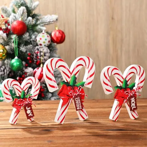 3 Piece Christmas Candy Canes Wood Sign Wooden Candy Cane Table, product photograph
