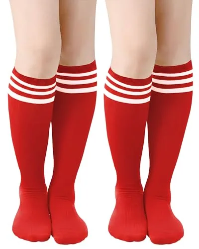 2 Pairs Knee High Socks Women Striped, Red, product photograph