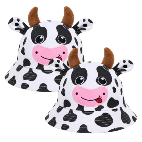 2 Piece Folding Cow Print Bucket Hat, Black, product photograph