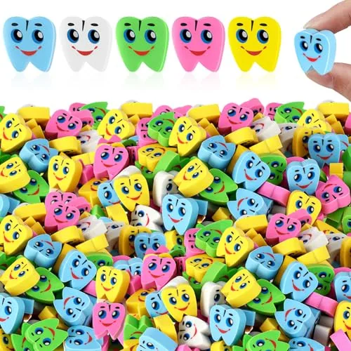 300 Piece Molar Shaped Tooth Rubber Erasers Cute Back to School, Yellow, product photograph