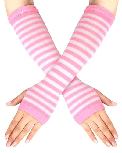 1 Pair Women Summer Knitted Long Fingerless Gloves UV, Pink, product photograph