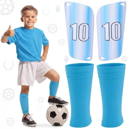 Number 10 Soccer Shin Guards, Blue, product photograph