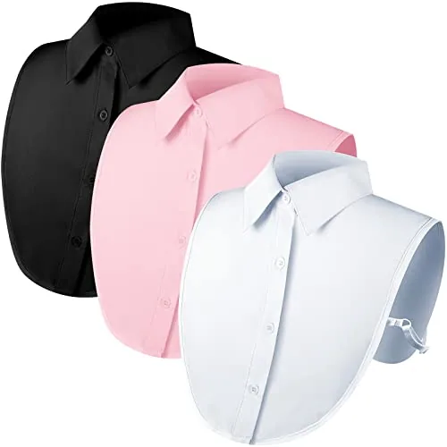 3 Piece Women's Detachable Collar (Pink, Black, product photograph