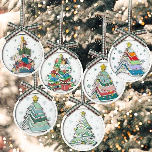 6 Piece Christmas Book Ornaments Tree Hanging Bookish Gifts, Red, product photograph