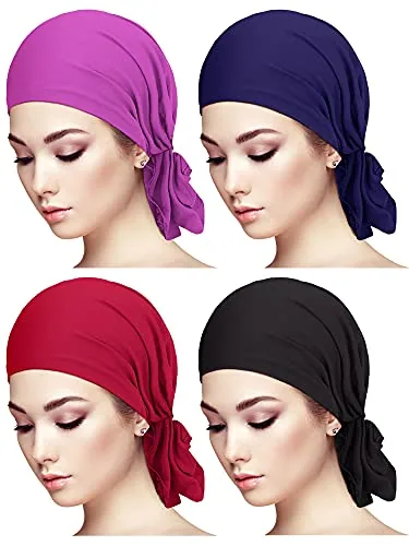 4 Piece Slip-On Pre-Tied Head Scarves Women Headwear Turban, Purple, product photograph