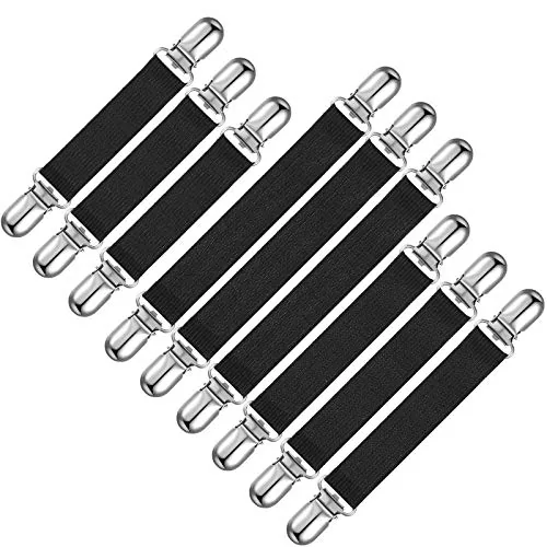 12 Piece Elastic Adjustable Pant Stirrups Boot Straps, Black, product photograph