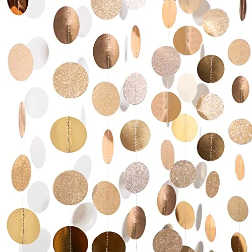 10 Piece Party Decorations Paper Dot Circle Garlands Glitter, Pink, product photograph