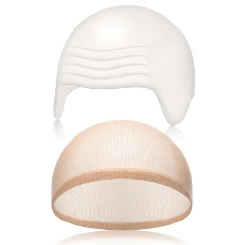 2 Piece Latex Bald Cap, White, product photograph