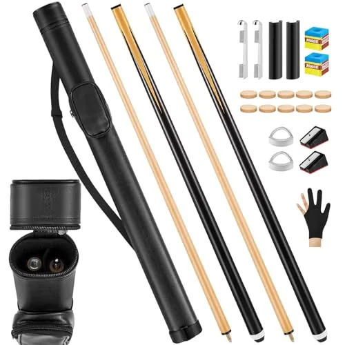 2 Piece 58 Inch Pool Cue Sticks Set, Black, product photograph