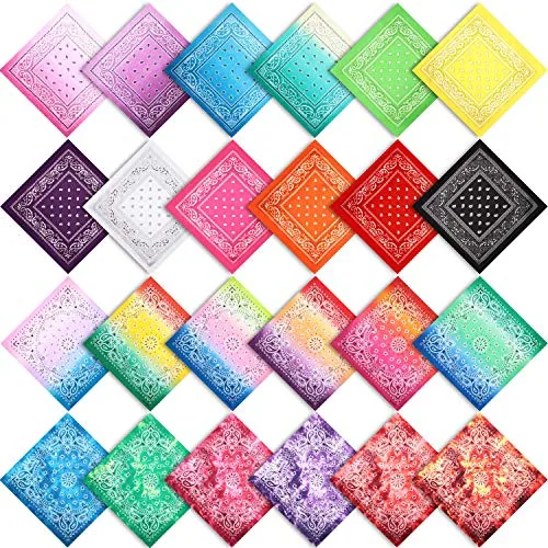 24 Piece Cotton Tie Dye Bandanas Bulk Paisley Bandanas Cowboy, Multicolour, product photograph