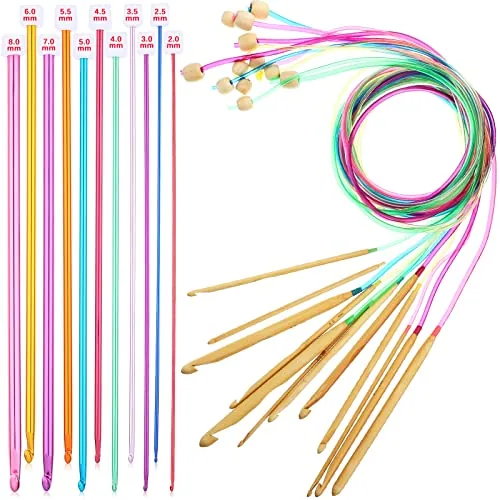 23 Piece Tunisian Crochet Hooks Set 3-10 mm Cable Bamboo Knitting, Multicolour, product photograph