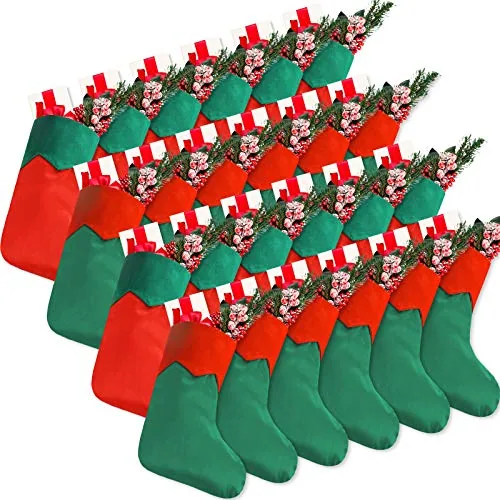 24 Piece 7 Inch Christmas Stockings Xmas Tree Hanging Stockings, Green, product photograph