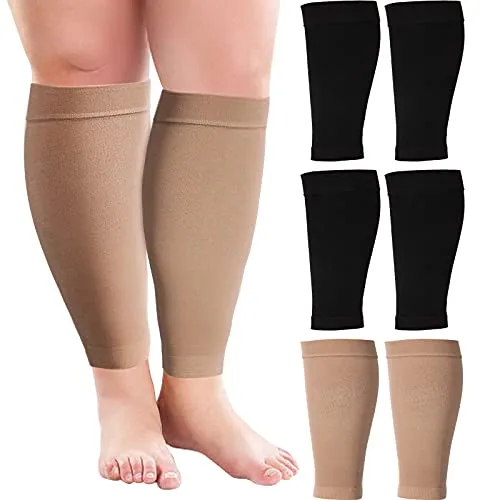 3 Pairs 20 Inches Wide Plus Size Calf Compression Socks, Black, product photograph