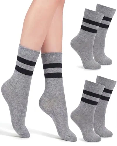 2 Pairs Crew Socks Cozy Casual Cotton Breathable Socks, Grey, product photograph