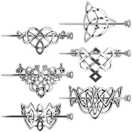 6 Piece Vintage Celtic Hair Accessories Silver Viking Hair Slide, product photograph