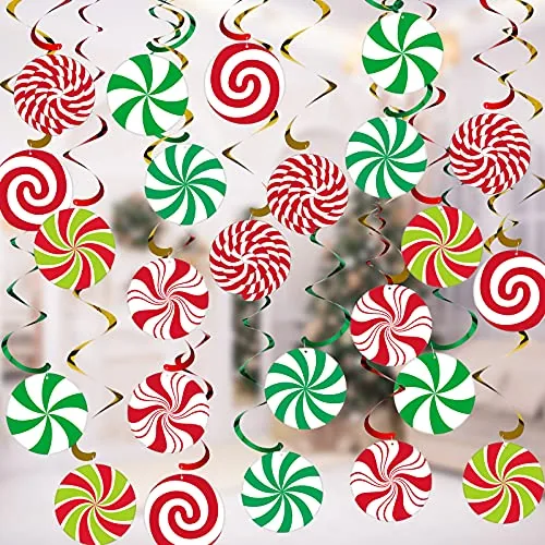 Christmas Peppermint Candy Swirl Decorations - Ceiling, Green, product photograph