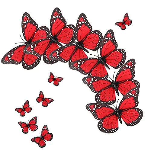 24 Piece Magnetic Red Monarch Butterfly Decorations 4.7 Inch Artificial 3D, product photograph