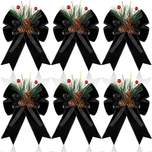 6 Piece Christmas Bows, Black, product photograph
