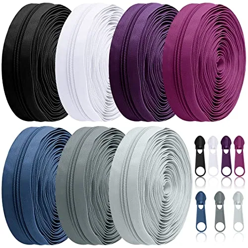 7 Piece 35 Yards 7 Pcs Sewing Zippers #5 Nylon Assorted Coil, product photograph
