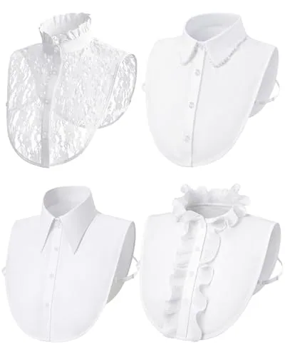 4 Piece Fake Collar Detachable Dickey Collar Blouse Half Shirts, White, product photograph
