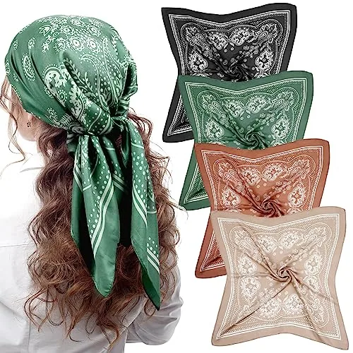 4 Piece 27 in Square Satin Bandanas, Green, product photograph