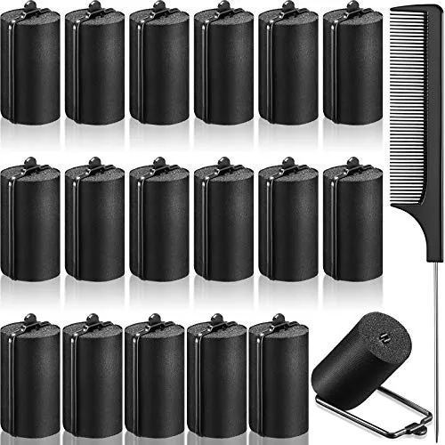 18 Piece Satin Rollers, Black, product photograph