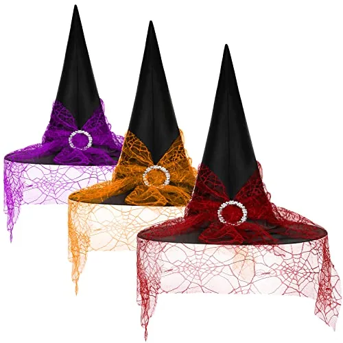 3 Piece Halloween Witch Hat, Black, product photograph