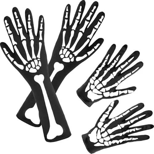 2 Pairs Halloween Skeleton Gloves, product photograph