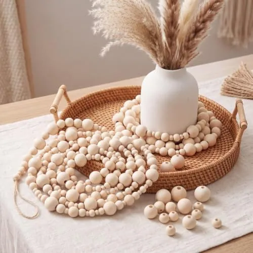 2 Piece Wooden Beads Garland 13.6 Feet Christmas Tree, Wood, product photograph