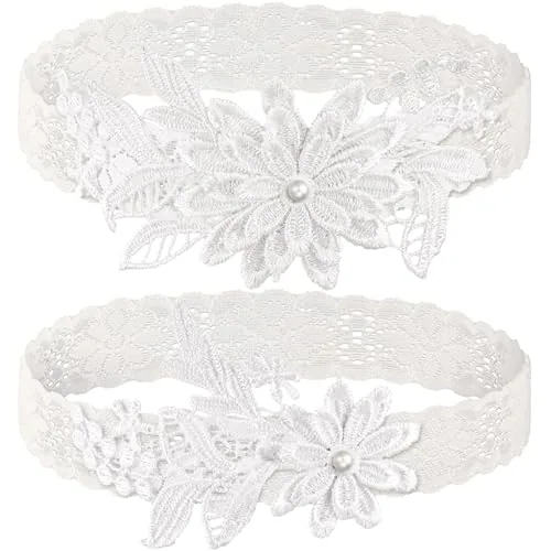 Wedding Garters, White, product photograph