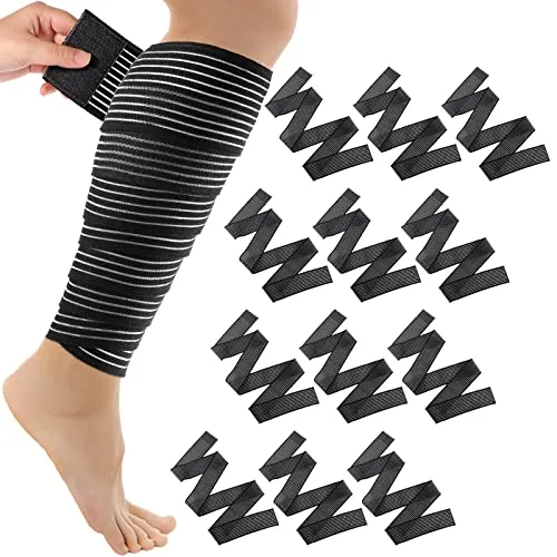 12 Piece Compression Leg Wraps Bandage Adjustable Ankle, Black, product photograph