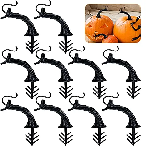 12 Piece Halloween Pumpkin Stems 3.6 Inch Plastic Artificial, Black, product photograph