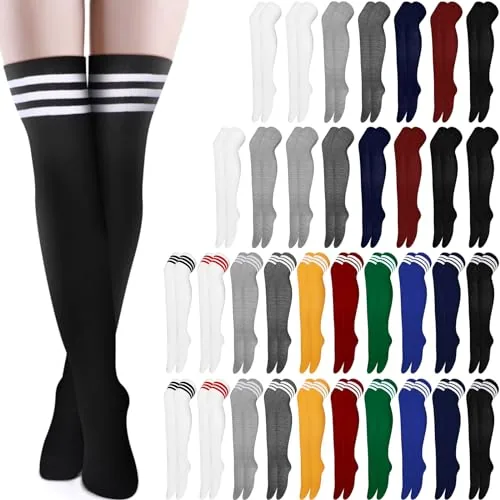 36 Pairs Over Knee Thigh High Socks, Multicolour, product photograph