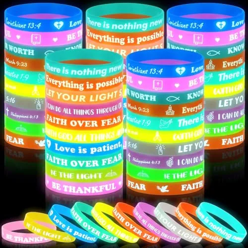 100 Piece Glow in the Dark Christian Bracelets Bulk, Multicolour, product photograph