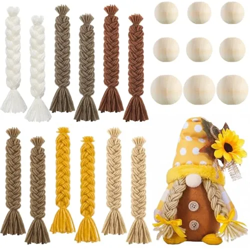 21 Piece Sunflower Fall Gnome Braids, Brown, product photograph
