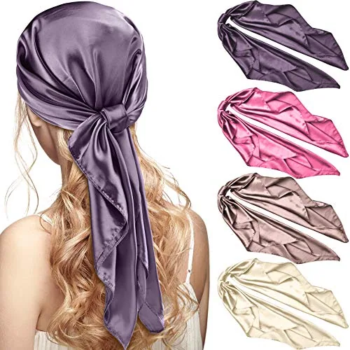 4 Piece 35 Inch Head Satin Large Bandana Satin Scarves Head Scarf, Grey, product photograph