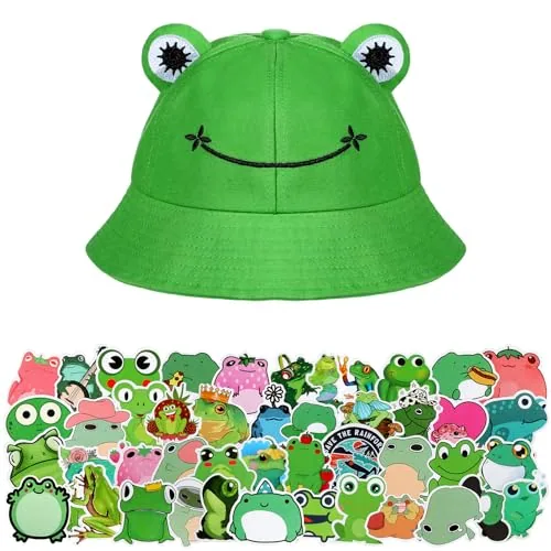 Folding Frog Bucket Hat, Green, product photograph