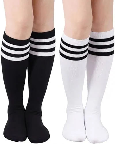 2 Pairs Knee High Socks Women Striped, Black, product photograph