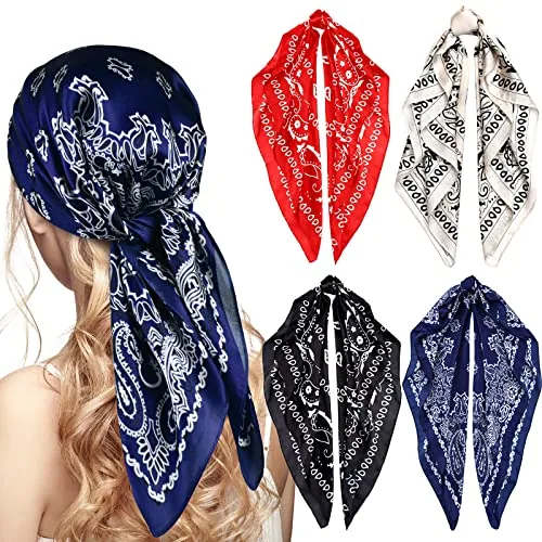 4 Piece 27 in Square Satin Bandanas, Blue, product photograph