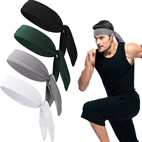 4 Piece Sports Tie Headbands, Black, product photograph
