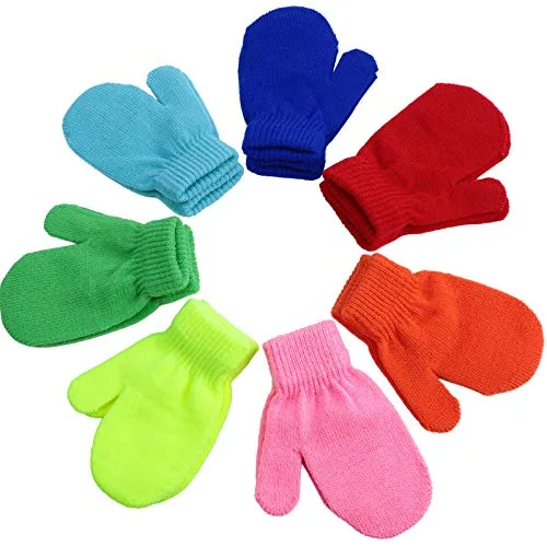 7 Pairs Toddler Mittens Kid Gloves Stretch Full Finger, Multicolour, product photograph