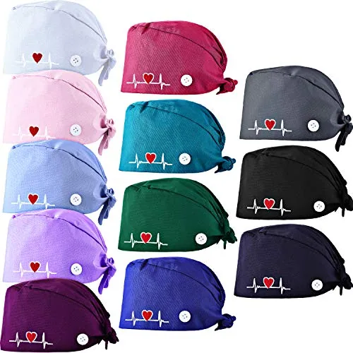12 Piece Bouffant Nursing Scrub Surgical Cap Adjustable Button, Multicolour, product photograph