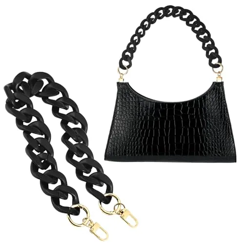 Acrylic Purse Chain Handbag Strap 17.7 in Fashionable Black, product photograph