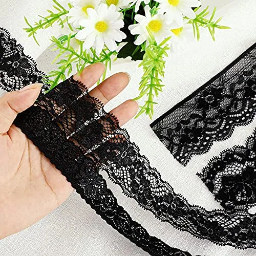 4 Rolls 24 Yards Black Lace Ribbon Trim 1 in 1.4 in 1.8 in, product photograph