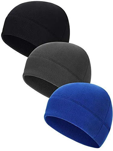3 Piece Winter Warm Skull Cap Soft Fleece Beanie Hat Thick, Blue, product photograph