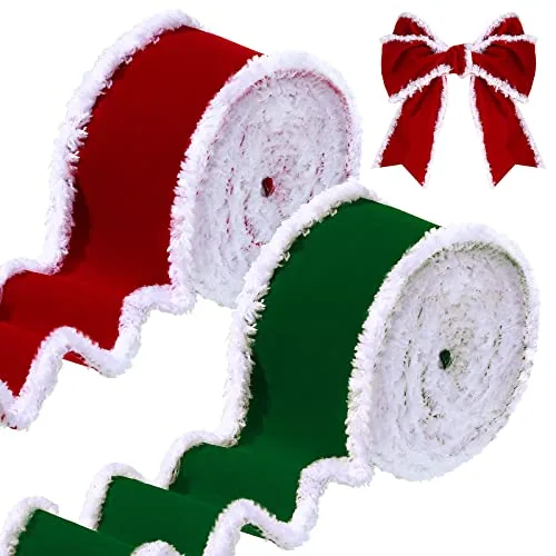2 Rolls Christmas Velvet Decorative Ribbons Rolls Craft, Red, product photograph
